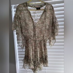 Vici Sheer Floral Romper in Cream and Pink